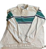 Old Navy Men's XL Long Sleeve Rugby Polo Shirt - Cream/Green Stripes - Heavyweight Photo 0