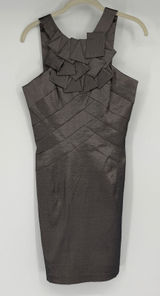 Jessica McClintock Gray Metallic Origami Pleated Cocktail Sheath Dress Size‎ 10 Photo 0