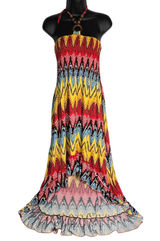 Jaymy Boho High Low Maxi Dress Women M‎ Zig Zag Print Halter Neck Beach Vacation Photo 0