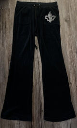 Y2K Pegasus Black Velour Flared Fleur-De-Lis Track Pants S Photo 0