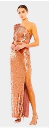 Mac Duggal 10788‎ One Sleeve High Slit Sequined Dress - Size 10 - Copper - NWT Photo 0