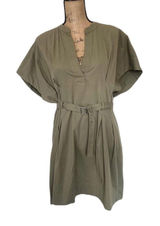 Zara ZW Collection Belted Mini Dress Structured Khaki Green Utility Safari XL Photo 0