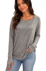 Athleta heather gray long sleeve round neck curved hem knit oversized top S Photo 0
