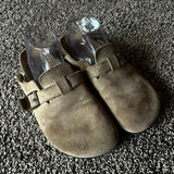Birkenstock Boston Clogs Taupe Suede Buckle Strap Women 39 8-8.5 US Photo 0