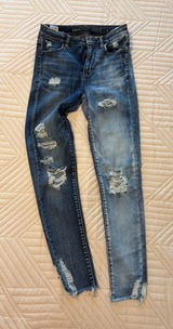 American Eagle Super Hi Rise jeggins Distressed Jeans - Blue Wash Size 4 Photo 0