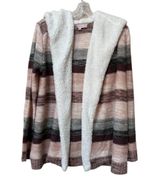Crave Fame Sherpa Lined Striped Cardigan Sweater Jacket Size Large Photo 0