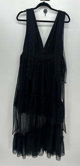 Black Tulle Tiered Maxi Dress Size L Gown Whimsigoth Dark Grunge Boho Swiss Dot‎ Photo 0