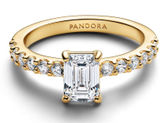 Pandora 14 Karat Yellow Gold Plated Promise Ring Emerald Cut Cubic Zirconia Photo 0