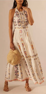 Anthropologie Medallion Halter Maxi Dress - ivory multi combo - 8 - $298 MSRP Photo 0