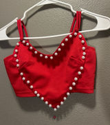 Shein Womens Red Heart Faux Pearl Crop Top XS Halloween Costume Queen Of Hearts Photo 0