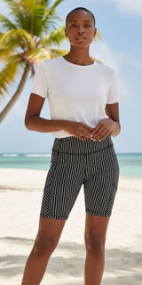 Victorias Secret On Point Flow Biker Shorts Black White Striped Pockets Size 14‎ Photo 0