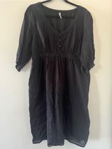 Vintage Old Navy Black 100% Cotton Peasant Mini Dress XL Empire Waist Cottage Photo 0