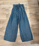 Sneak Peek Chambray Paperbag Wide Leg Pants Blue Photo 0