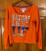E5 College Classics Women’s Florida Gators UF Orange W/Sequins Sweatshirt Sz L Photo 0
