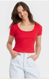 Universal Threads Women's Shrunken Short Sleeve Scoop Neck T-Shirt - Red L Photo 0