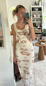 Floral Open Back Dress Tan Photo 0
