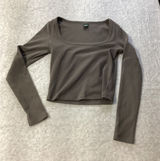 Wild Fable Womens XS Taupe Brown Ribbed Square Neck Long‎ Sleeve Crop Top Shirt Photo 0