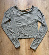 Forever 21 Olive Green Crop Long Sleeve Top with Criss Cross V Neck Back Photo 0