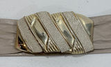 Vintage 1987 Leather‎ Shop Taupe Leather Waist Belt Gold Sculptural Buckle 34in Photo 0