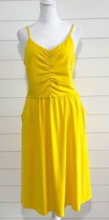 Yathon Yellow Ruched Front Midi‎ Sundress with Spaghetti Straps Size L Photo 0