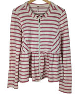 Free‎ People Striped Peplum Moto Jacket Womens M Pink White Zip Up Photo 0