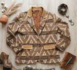 Miss Me Southwestern Tribal Aztec Blazer Brown Faux Suede Trim XL MJ0716L Photo 0