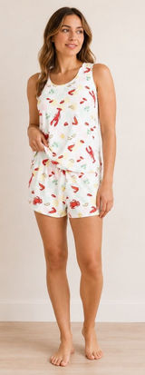 Joyspun Womens Seafood Boil Lobster Crab Pajama Set Tank and Shorts White‎ Small Photo 0