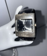 Vintage 1990s Gucci 7800 Black Leather Cuff Watch Needs New Cuff & Battery Photo 0