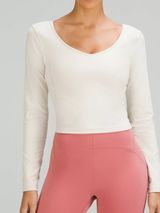 Lululemon Align Cropped Long Sleeve Shirt Womens 8 Beige Nulu Scoop Neck Yoga Photo 0