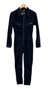 Free People Corduroy Jumpsuit Black Utility Zip Front Coveralls Small Photo 0