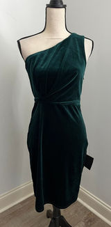 Lulus Velvet One Shoulder Dress XS Jewel Tone Emerald Green Pleated Cocktail NWT Photo 0