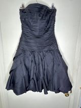 VTG 80s Tadashi Shoji Black Strapless Ruched & Ruffled Cocktail Dress Size 6 USA Photo 0