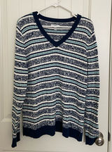NWOT Croft & Barrow women’s blue teal striped v-neck soft knit sweater large Photo 0