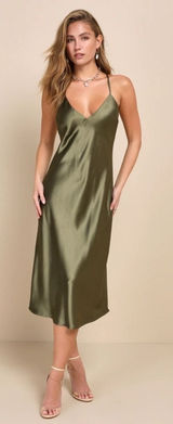 NWT Lulus Exquisitely Chic Olive Green Satin Backless Slip Midi Dress NYE Sz XXL Photo 0