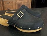 Vintage 8 by Zoox Y2K Black Leather Look Wooden Clogs Brass Studs | size 8.5 Photo 0