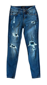 JUDY BLUE Green Blue Plaid Patch Skinny Fit Jeans Size 0/24 Women’s‎ Photo 0