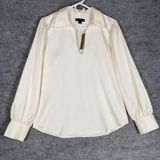J.Crew Size-M Womens Ivory Satin Split Neck Long Sleeve Blouse Top Office Photo 0