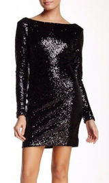 DRESS THE POPULATION Kelly Black Sequin Mini Dress Zipper Back Size XS Photo 0