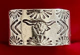 Western Steer Skull Stamped Ring Silver Country Rodeo Wide Band Size 8 Photo 0