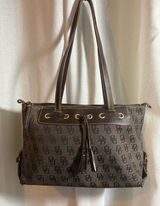 Vintage Dooney & Bourke Signature DB Purse Large Tassel Tote Y2K Brown GUC! Photo 0