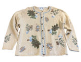 Jantzen Cardigan Women Large Hand Embroidered Fall Florals Cotton Ramie Vintage Photo 0
