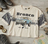 Ford Bronco Vintage Style Mountain Graphic Crop Tee Cream / Black Oversized Fit Photo 0