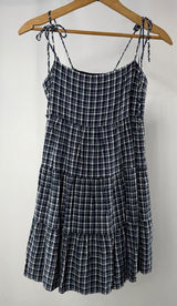 Y2K Abercrombie & Fitch Navy‎ and White Plaid Tie-Strap Dress Size Small Photo 0