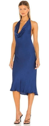 NWT Young Fabulous & Broke Rebel Satin Halter Dress in Jewel Blue Size Medium Photo 0