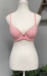 Victoria'S Secret Lined Demi Buste Double Pink White Floral Embroidery Lace Photo 0