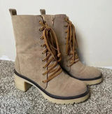 Mi.iM Jamie Latte Faux Suede Lace Up Heeled Combat Boots Casual Boho Dress Up‎ Photo 0