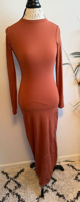 Skims Fits Everybody Long Sleeve Maxi Dress Rust Copper Orange‎ Medium Bodycon Photo 0