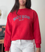 SHEIN Red Boston Graphic Crew Neck Sweatshirt Collegiate Fleece Pullover Small Photo 0