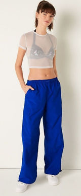 PINK Victoria’s Secret Electric Blue Parachute Pants Wide-Leg Cargo Pants Sz XL Photo 0