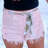 Womens Altar’d State Pink Raw Hem Jean Shorts with Tie Scarf Belt - Sz 27 Photo 0